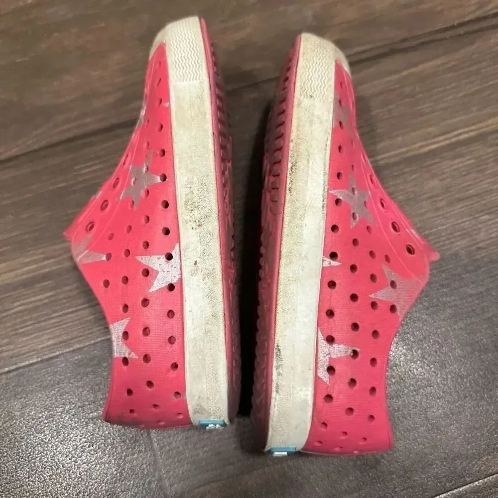 Natives pink silver star slip on rubber size 10 washable shoes